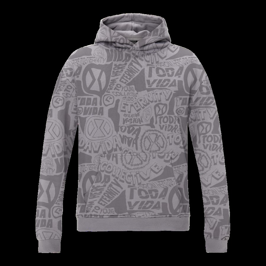 hoodie collective print grijs